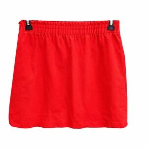 J.Crew Womens Size 8 Mini Skirt Red Orange Linen Cotton Elastic Waist Preppy